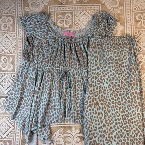 Whisper Y2K Leopard Babydoll Top Pajama Set Sz M Tuscan Feminine Sleepwear